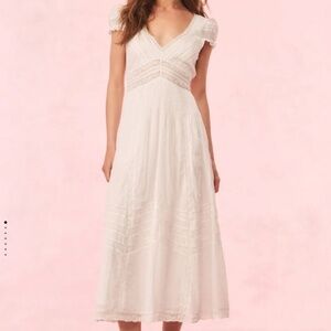 LoveShackFancy "Suvi" Cotton Midi Dress in White (NWT)